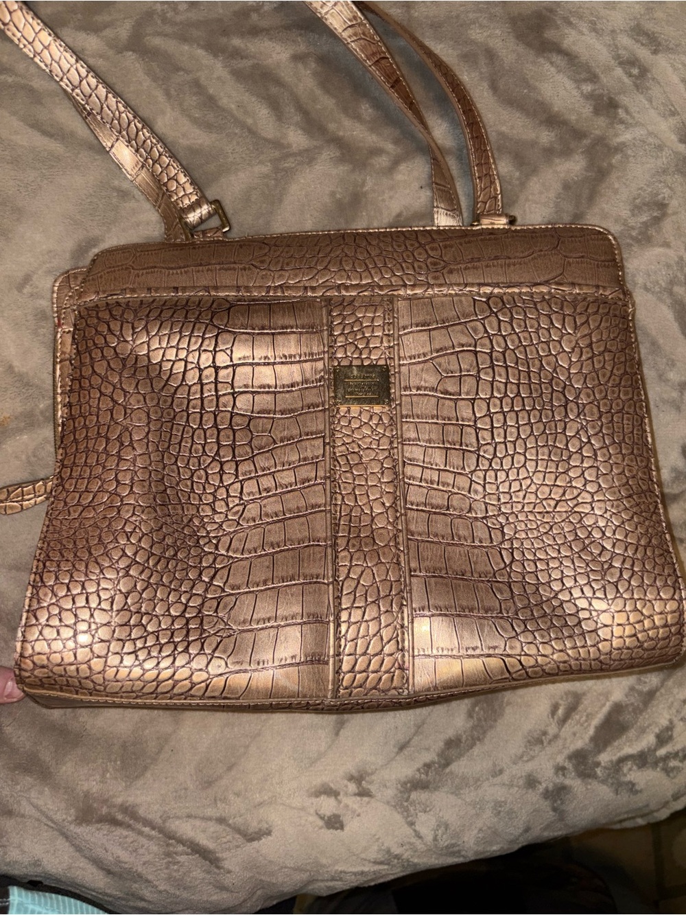 Liz Claiborne Croc-Embossed Shoulder Bag in Metallic Bronze